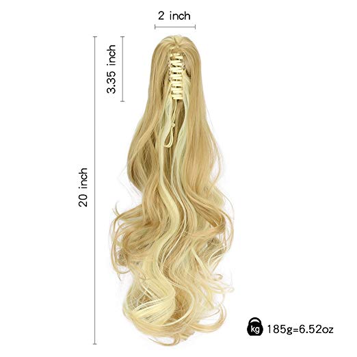 20〞Claw Ponytail Clip in Hair Extensions Hairpiece Synthetic Light Curly Soft Silky Nature Looking Heat-Resisting Different Colors for Women Fashion and Beauty-27H613#